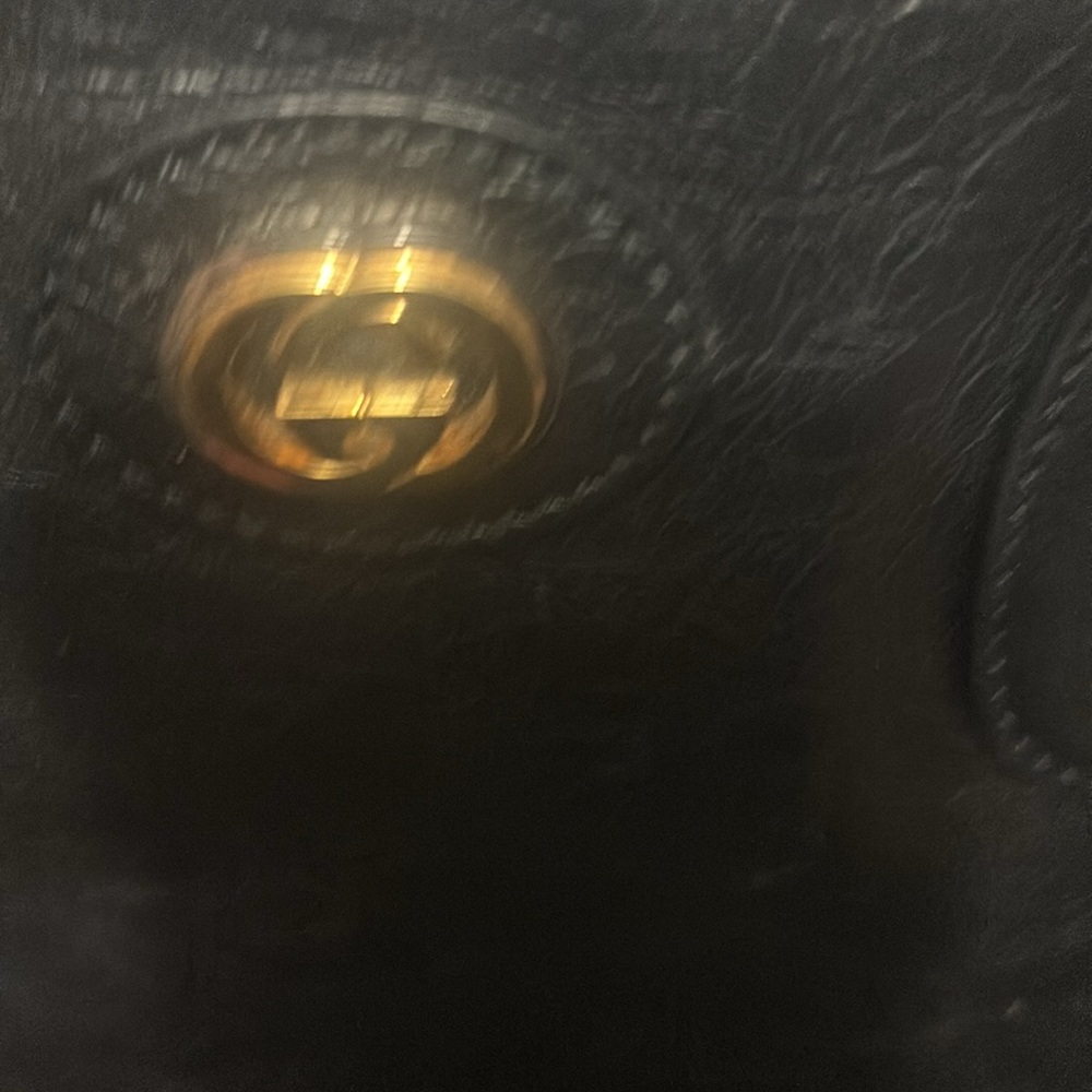 Black Leather Handbag with Gold Accents